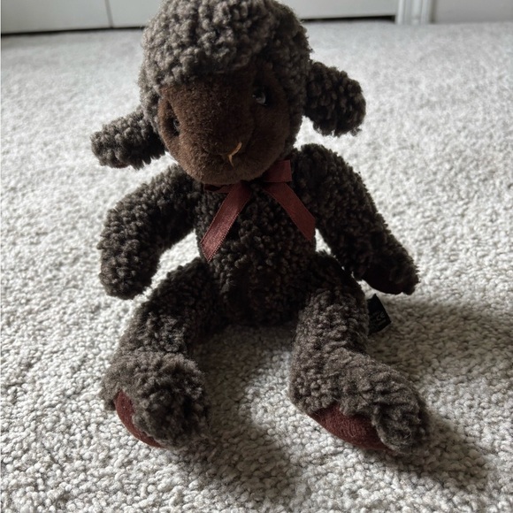 Russ Chocolate Brown Plush Lamb with Burgundy Bow - Picture 1 of 3